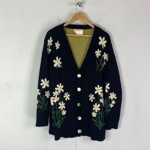 Ban.do Women's L/XL Oversize Floral Daisy Sweater Cardigan Cotton/Wool